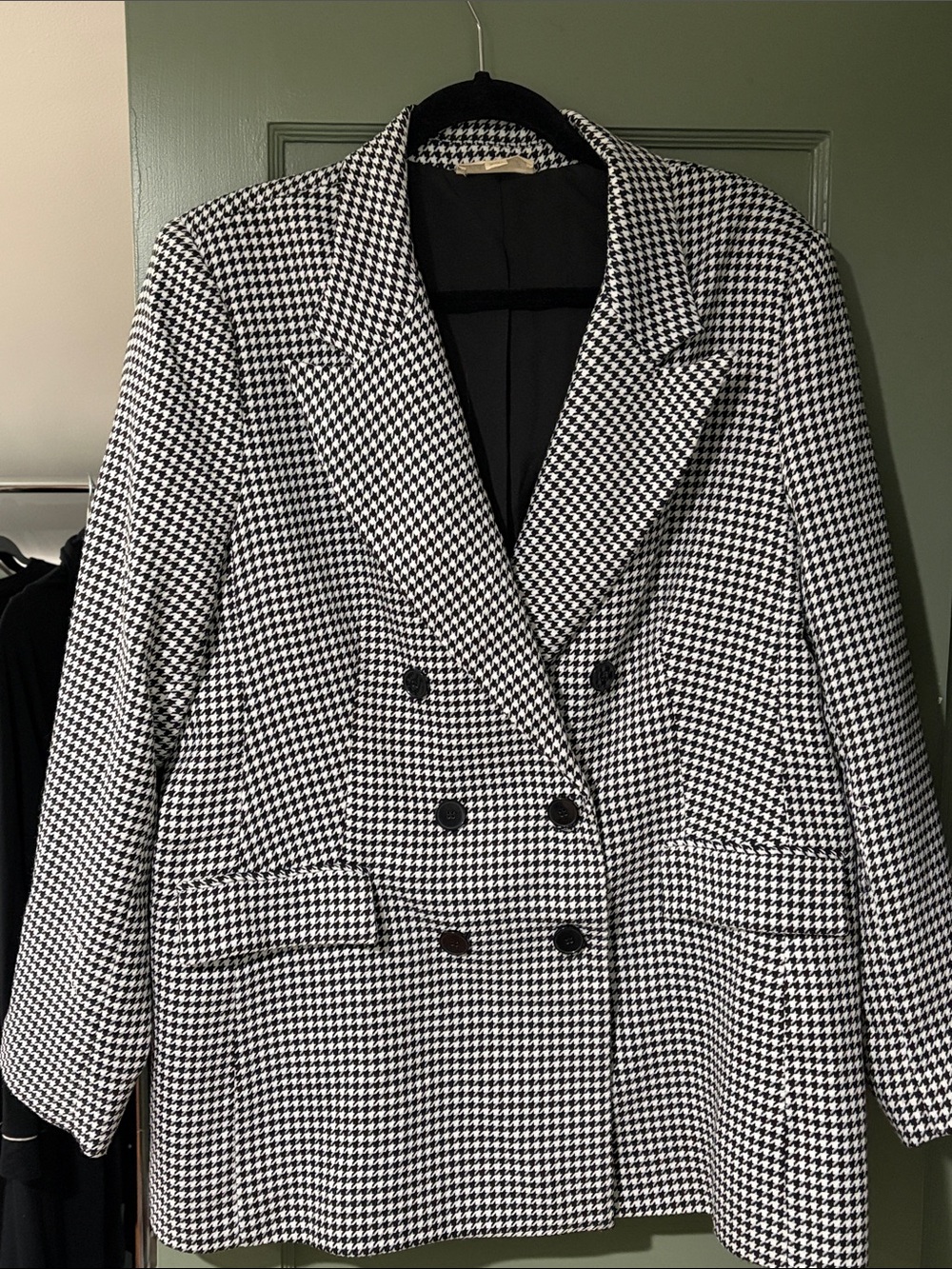 Marled Black & White Houndstooth Double-Breasted Blazer